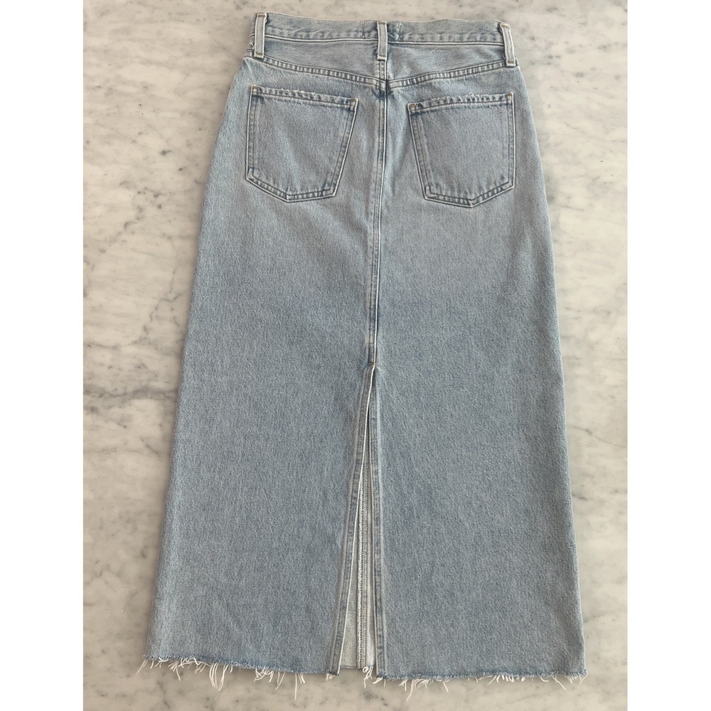 AGOLDE Denim Maxi Skirt Light Wash Raw Hem Back Slit High Rise Size 24 NWOT - Picture 6 of 10